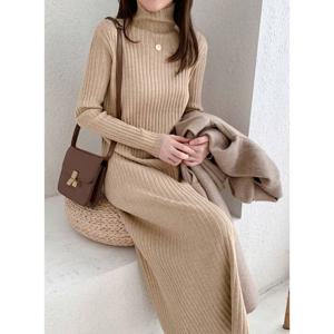 F006447_골지폴라 니트롱원피스 하이넥 원피스 롱니