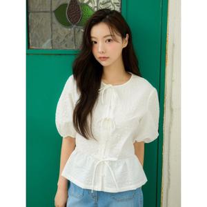 [올리브데올리브]엠보 텍스처 리본 볼륨 소매 블라우스 (OW5XB402)