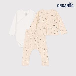 [쁘띠바또]쁘띠바또 베이비 오가닉 팜 트리 가디건 팬츠 바디수트 우주복 3pcs 세트 (NTS41NS13F_MC)