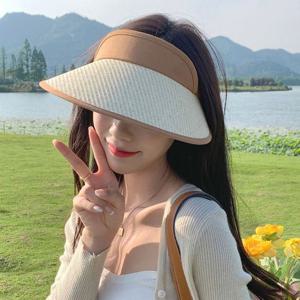 여성 자외선 햇빛 가리개 차단 모자 라탄 썬캡 ivory