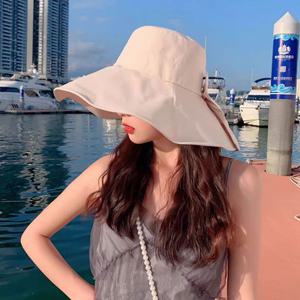 빅사이즈 리본장식 포인트 와이드챙 벙거지 모자 선캡