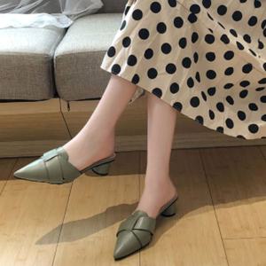 카키색 블로퍼 여성 봄구두 편한 구두뮬 굽있는뮬