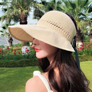 여자 리본 비치모자 썬캡 와이드챙 밀짚모자 패션모자