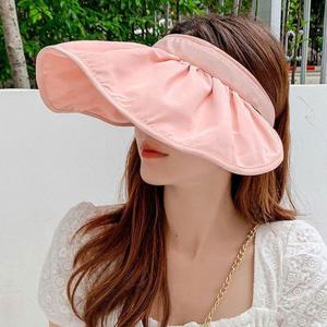 썬캡 모자 여름 챙 롤업 와이드 투웨이 헤어밴드 핑크