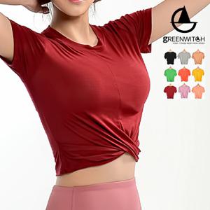 [그리니치]트위스트 요가 크롭티 스판 필라테스복 sr1093