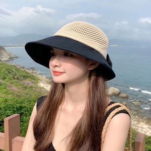바캉스모자 비치모자 빅리본 메쉬모자 버킷 왕골모자
