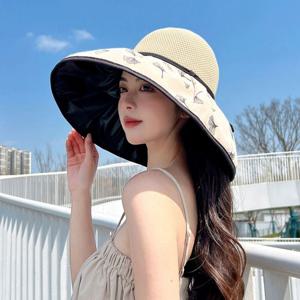 바캉스 은행잎 패턴 버킷햇 피부보호 블랙코팅 모자