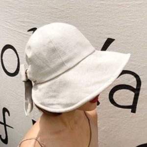 뒷리본 매듭 버킷햇 린넨 모자 넓은챙 여름 바캉스룩