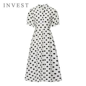 도트 나염 숄 카라 핀턱 원피스_INI5M1OP3411