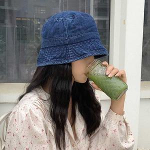사계절 여자 버킷햇 베이직 모자 데님 청워싱 빈티지