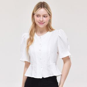 [포커스]슬리브 버튼 페플럼 블라우스_VF5M3BL5151