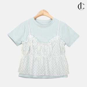 엘케이트 여성 크롭 탑 뷔스티에 도트 코튼 반팔 티셔츠 레이어드 셋업 LFR015