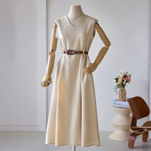 [커스텀에이블] 브이넥 앞주름 A라인 원피스_T2504OP607B