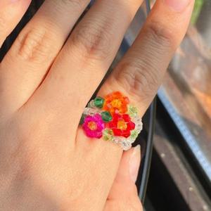 데일리 비즈 포인트 반지 반투명 삐 플라워 패션 꽃