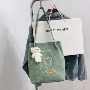 (싸더라) 코듀로이 벨벳 숄더가방 토트백 학생가방 에코백