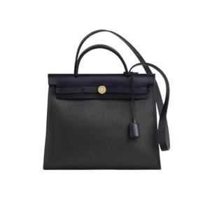 에르메스 에르백 집 31 백 셀리에 H 베를린 캔버스 헌터 카우하이드   골드 하드웨어 누아 에크류 누아 블루 인디고 H072069CCBH