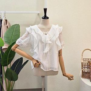 [포커스]FM5D7BL00997_프릴 레이스 5부 소매 블라우스