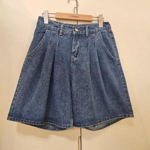 스테파니 HC07 더블 핀턱데님  반밴딩 반바지 A25DM5217