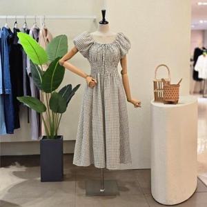 [포커스]FM5E9OP5206_체크 허리 슬림 셔링 원피스