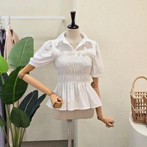 [포커스]FM5E7BL01098_펀칭 카라 밴딩 블라우스