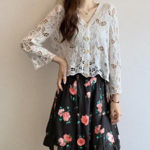 [써니  패션] 봄 여름 플라워 자수 뜨개 펀칭 가디건