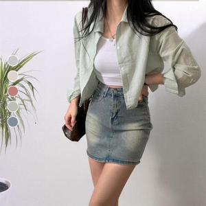 [써니 패션] 여성 봄 여름 반크롭 루즈핏 긴팔 셔츠