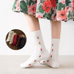 [써니  패션] 여성 꽃자수 사계절 예쁜 패션양말 5개