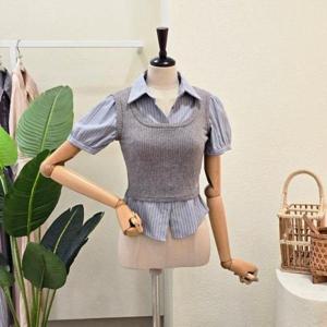 [포커스]FM5E9BL5203_민소매 레이어드 퍼프 소매 블라우스