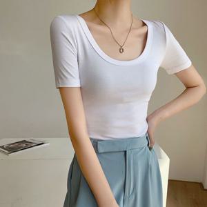 16컬러 U넥 골지 반팔 티셔츠 기본티 이너티 슬림핏 넓은목