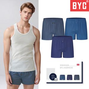 BYC 남성 사각팬티 프리미엄 순면 60수 투톤 패턴 박서 트렁크 3매입