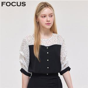 도트 시스루 배색 블라우스_VFI5M1BL5461