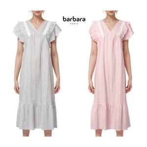 [바바라(언더웨어)]순면 스트라이트 프릴 원피스 홈웨어 잠옷AGW4603L
