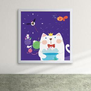 아트박스/꾸밈 cx206-고양이와금붕어액자벽시계_디자인액자시계