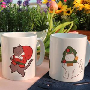 아트박스/꾸밈 tf506-디자인머그컵2p-크리스마스고양이