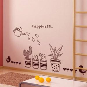 아트박스/꾸밈 ik485-행복한화분과병아리들_그래픽스티커