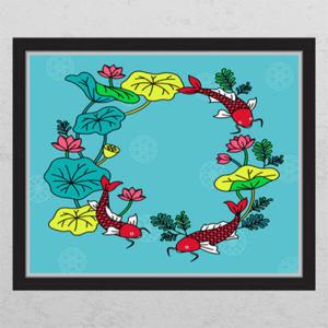 아트박스/꾸밈 ia440-풍수연꽃과잉어(컬러배경)