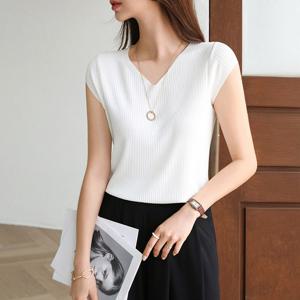 [피핀] 112275 비스코스 캡소매 브이넥 나시