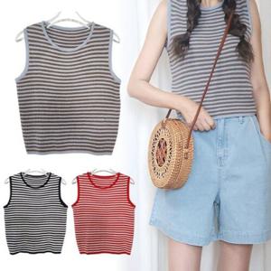 [잇백잇슈][국내제작] 톡톡 레이온 스트라이프 민소매 쿨 나시