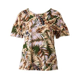 여름철 바캉스룩 폴리슬라브 잎사귀나염 상의단품 VEV3932F