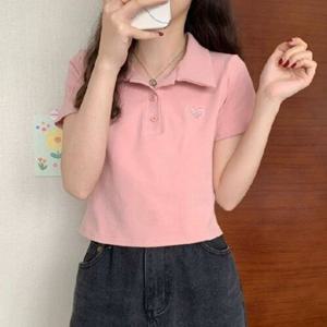 [잇백잇슈]카라단추크롭반팔티 심플 캐주얼 봄여름 여성데일리룩