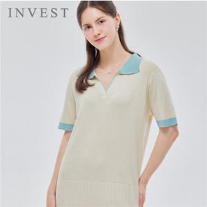 오픈 카라 배색 니트 롱 원피스_INI5M1OP3941