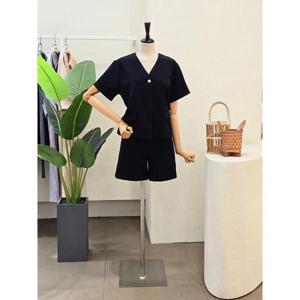 [포커스]25FM5F9ST5231_버튼 브이넥 재킷 반바지 셋업