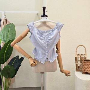 [포커스]FM5G9BL5234_프릴 포인트 민소매 블라우스