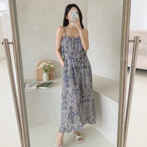 [샵앤][샵앤] 여성 끈나시 휴양지 기하학 롱원피스 CAT-WDR-4641