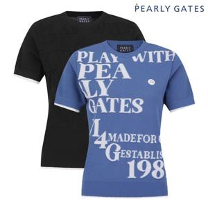 파리게이츠  여성 배색 레이스 엠보 레터링 반팔 니트 521E3SR101 BJ