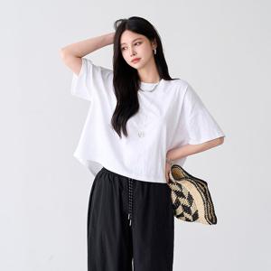 [피핀] 112371 베이직 언발 세미 크롭 티셔츠