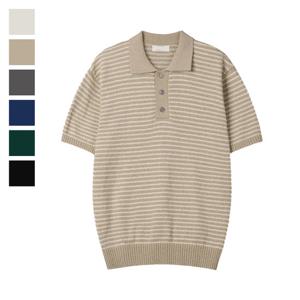 [리빌모아]남자 부클 스트라이프 카라 쿨 반팔 티셔츠 SG-KNH-Q0