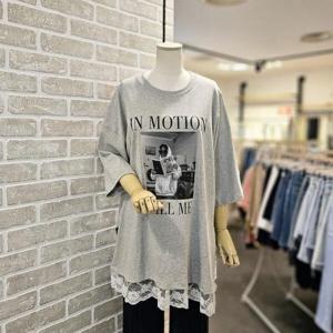 [레코브]SB41E9ST056X_밑단 레이스 오버핏 티셔츠