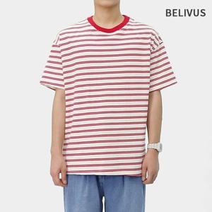 빌리버스 남성 스트라이프 반팔티 면 오버핏 티셔츠 BWV083