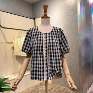 [ab.f.z]AOZ3HB421_레이스 라인 체크 패턴 블라우스